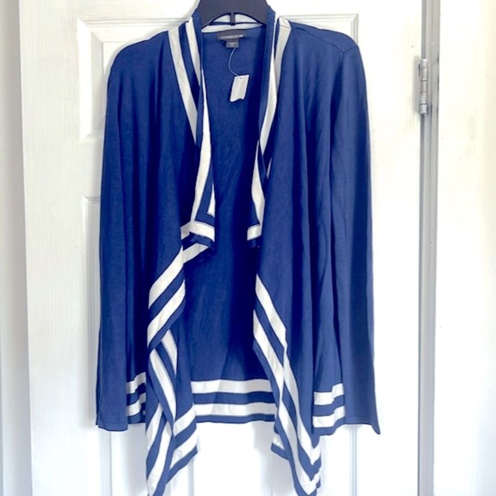 Covington Women’s Cascade Cardigan size S/C Blue & White Stripes Open Front NWT